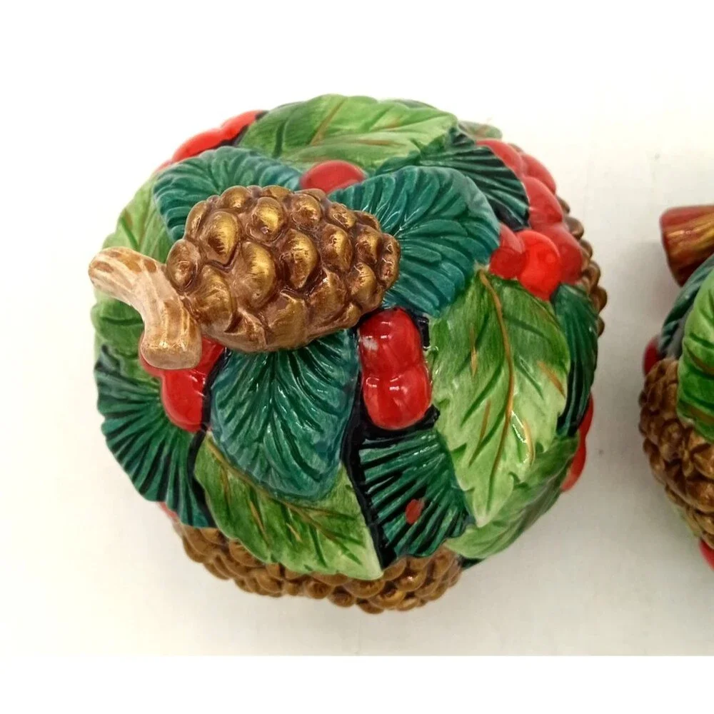 Vintage Fitz & Floyd Classics Holiday Pine Ceramic Creamer & Covered Sugar Bowl